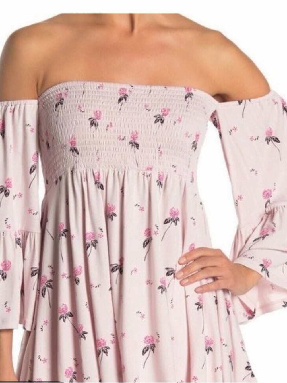 Free People Blush Pink Off-Shoulder Floral Tunic